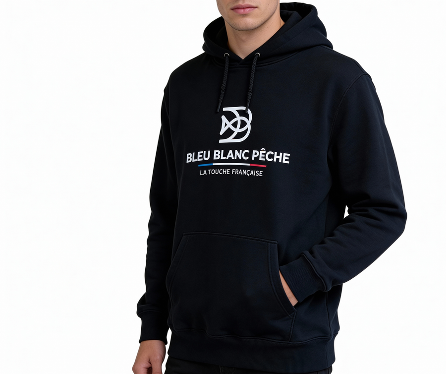 Sweat à capuche Bleu Blanc Pêche